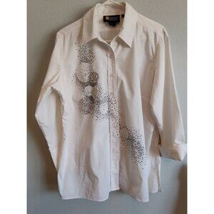 Christine Alexander White 3/4 Sleeve Button Up Blouse Bedazzled Shirt Sz XL